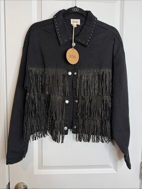 BiBi Black Studded Fringe Jean Jacket